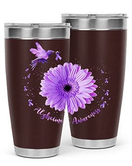 Hummingbird Sunflower Purple Ribbon Alzheimers Awareness 167#- alzheimers- Tumbler