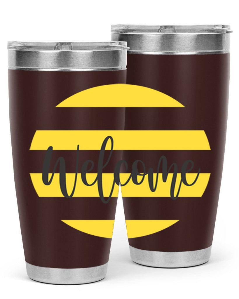 Welcome and Yellow strips565#- spring- Tumbler