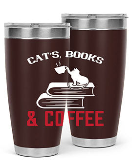 cats book and coffee Style 37#- cat- Tumbler