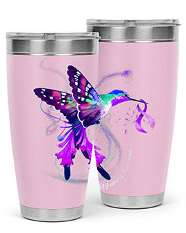 Hummingbird Holding Purple Ribbon Alzheimers Awareness 166#- alzheimers- Tumbler