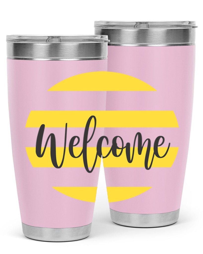 Welcome and Yellow strips565#- spring- Tumbler