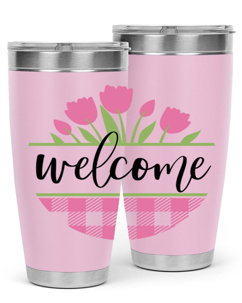 Welcome pink plaid575#- spring- Tumbler