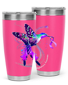 Hummingbird Holding Purple Ribbon Alzheimers Awareness 166#- alzheimers- Tumbler