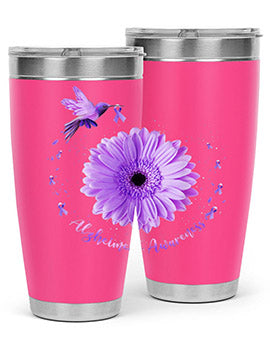 Hummingbird Sunflower Purple Ribbon Alzheimers Awareness 167#- alzheimers- Tumbler