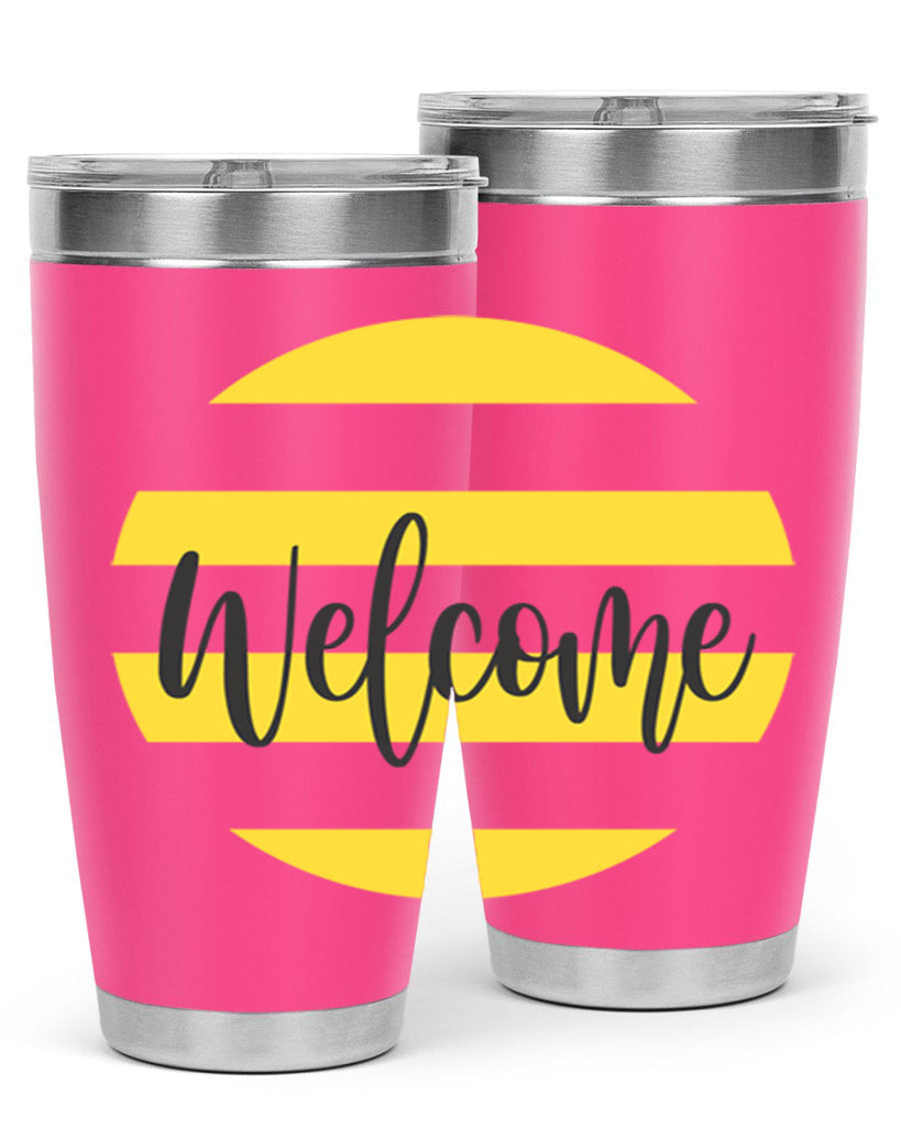 Welcome and Yellow strips565#- spring- Tumbler