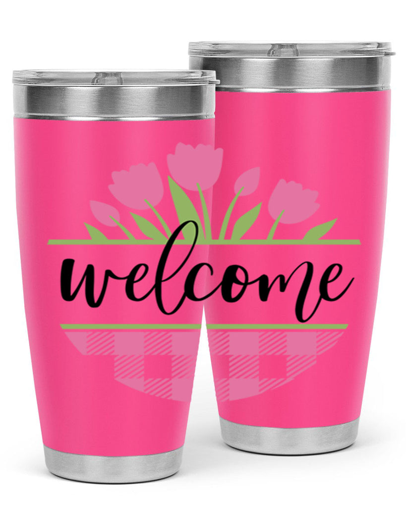 Welcome pink plaid575#- spring- Tumbler