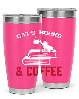 cats book and coffee Style 37#- cat- Tumbler
