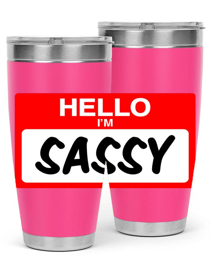 hello im sassy 129#- black words phrases- Cotton Tank