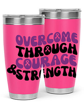 overcome through courage strength 204#- alzheimers- Tumbler