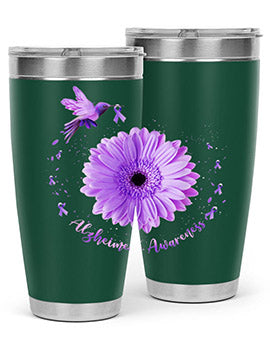 Hummingbird Sunflower Purple Ribbon Alzheimers Awareness 167#- alzheimers- Tumbler