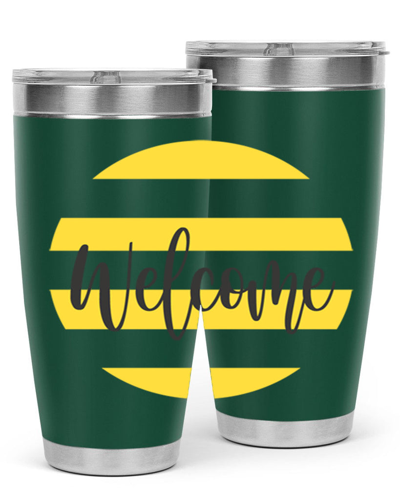 Welcome and Yellow strips565#- spring- Tumbler
