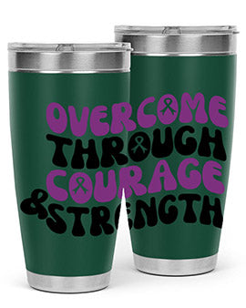 overcome through courage strength 204#- alzheimers- Tumbler