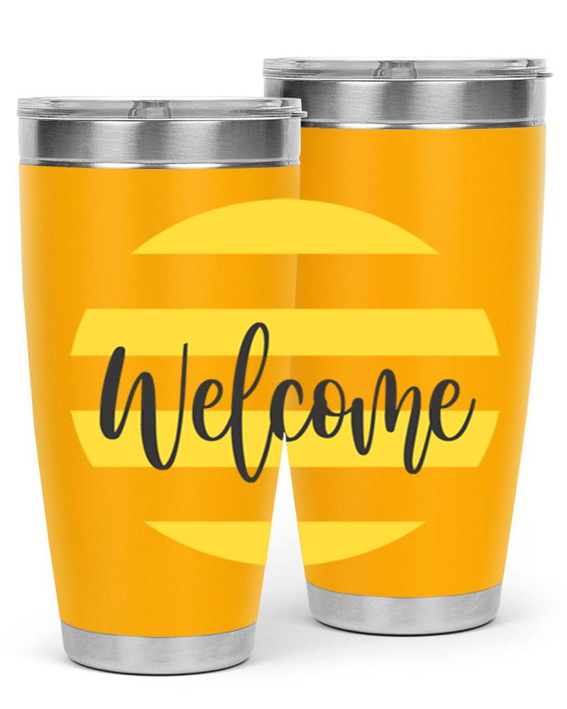 Welcome and Yellow strips565#- spring- Tumbler