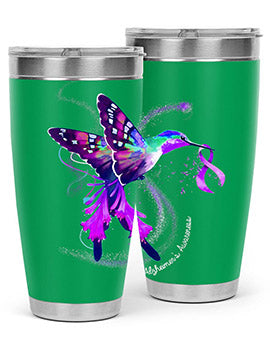 Hummingbird Holding Purple Ribbon Alzheimers Awareness 166#- alzheimers- Tumbler