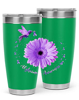 Hummingbird Sunflower Purple Ribbon Alzheimers Awareness 167#- alzheimers- Tumbler