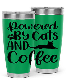 Powered By Cats And Coffee Style 102#- cat- Tumbler