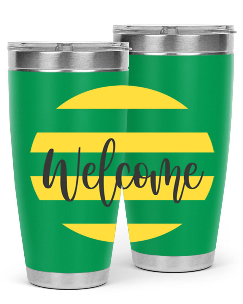 Welcome and Yellow strips565#- spring- Tumbler