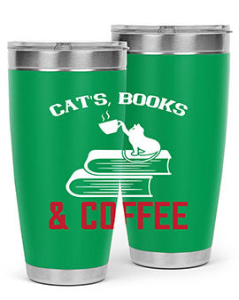 cats book and coffee Style 37#- cat- Tumbler