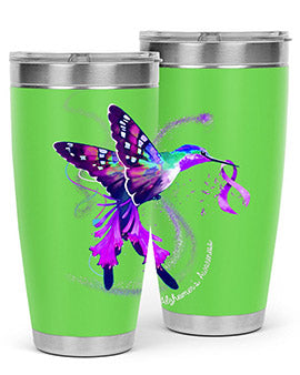 Hummingbird Holding Purple Ribbon Alzheimers Awareness 166#- alzheimers- Tumbler