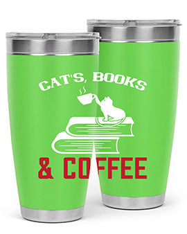 cats book and coffee Style 37#- cat- Tumbler