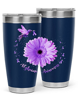 Hummingbird Sunflower Purple Ribbon Alzheimers Awareness 167#- alzheimers- Tumbler
