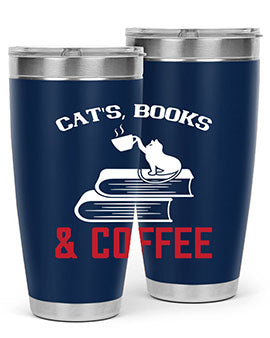 cats book and coffee Style 37#- cat- Tumbler