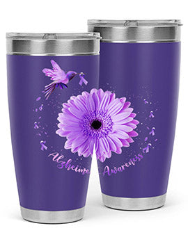 Hummingbird Sunflower Purple Ribbon Alzheimers Awareness 167#- alzheimers- Tumbler
