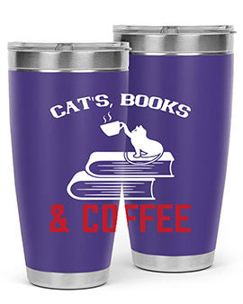 cats book and coffee Style 37#- cat- Tumbler