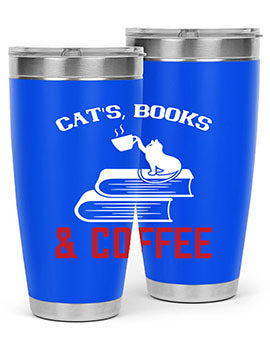 cats book and coffee Style 37#- cat- Tumbler