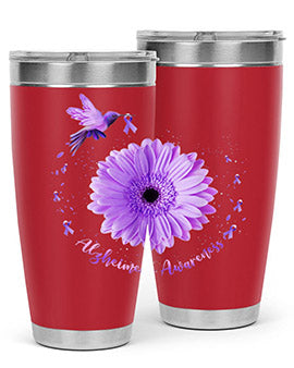 Hummingbird Sunflower Purple Ribbon Alzheimers Awareness 167#- alzheimers- Tumbler