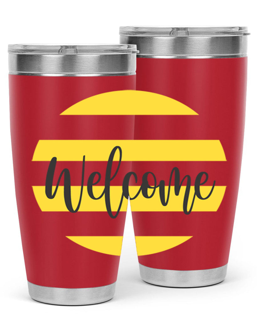 Welcome and Yellow strips565#- spring- Tumbler