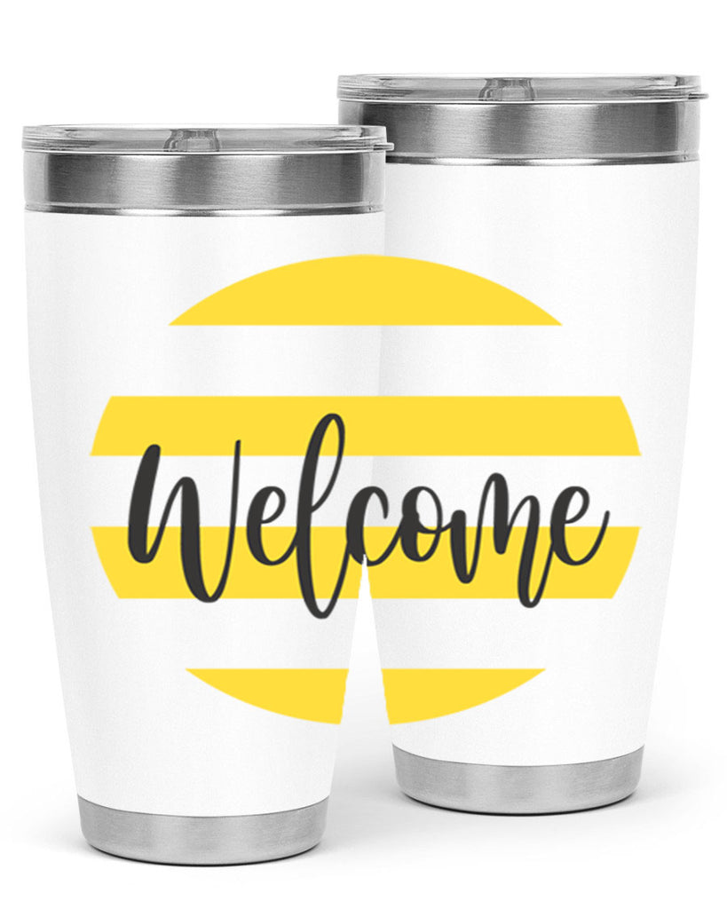 Welcome and Yellow strips565#- spring- Tumbler