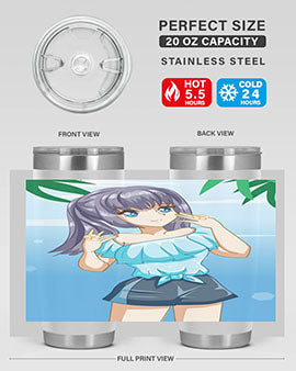 Cute and happy girl with blue shirt in summer 125#- anime- Tumbler