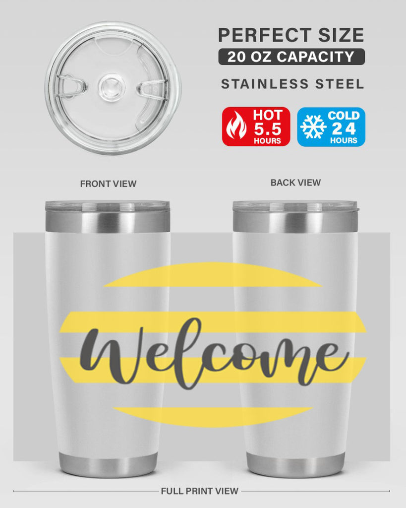 Welcome and Yellow strips565#- spring- Tumbler