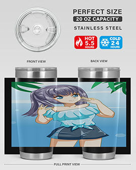 Cute and happy girl with blue shirt in summer 125#- anime- Tumbler