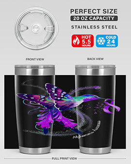 Hummingbird Holding Purple Ribbon Alzheimers Awareness 166#- alzheimers- Tumbler