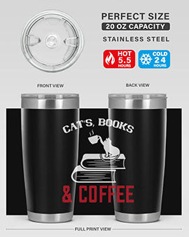 cats book and coffee Style 37#- cat- Tumbler