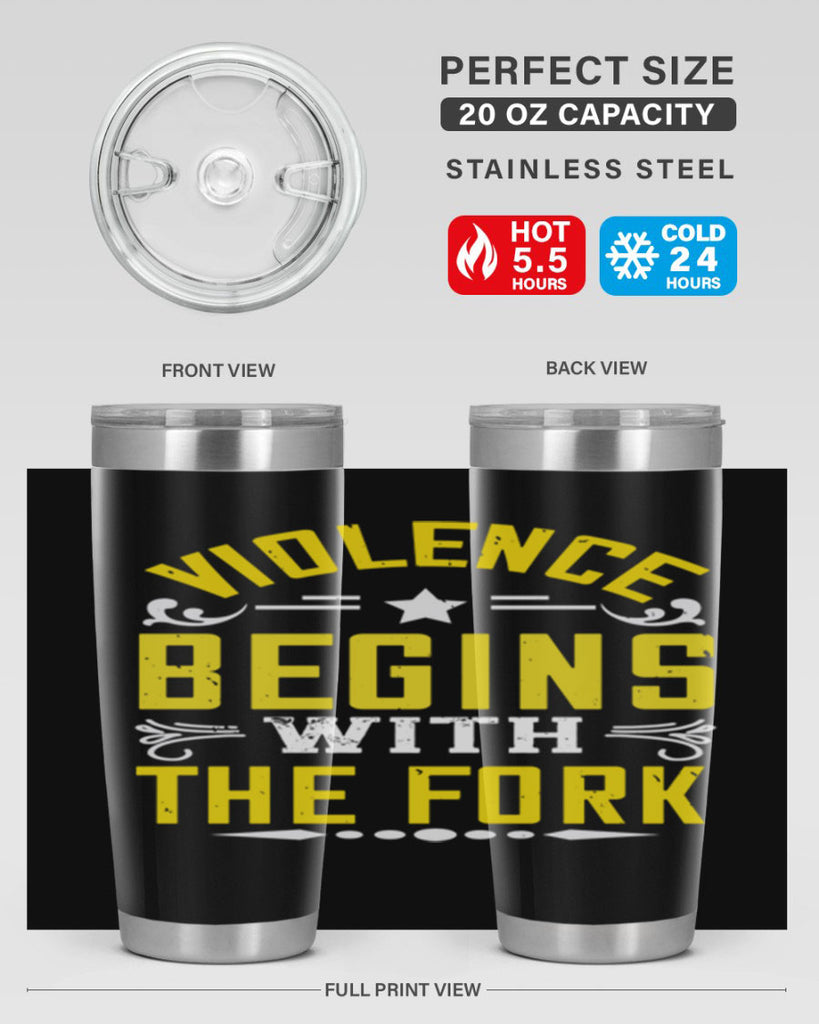 violence begins with the fork 11#- vegan- Tumbler