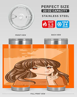 Beautiful and pretty girl long hair with orange background 100#- anime- Tumbler