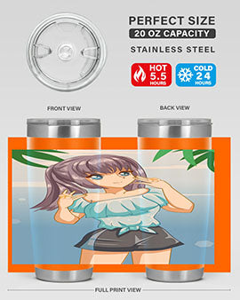 Cute and happy girl with blue shirt in summer 125#- anime- Tumbler