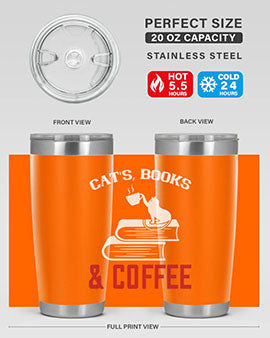 cats book and coffee Style 37#- cat- Tumbler