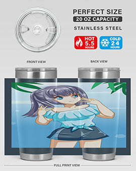 Cute and happy girl with blue shirt in summer 125#- anime- Tumbler