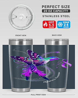 Hummingbird Holding Purple Ribbon Alzheimers Awareness 166#- alzheimers- Tumbler