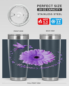 Hummingbird Sunflower Purple Ribbon Alzheimers Awareness 167#- alzheimers- Tumbler
