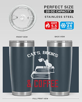 cats book and coffee Style 37#- cat- Tumbler