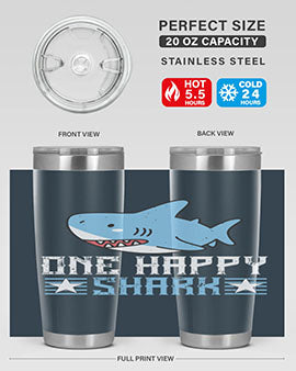 one happy shark Style 50#- shark  fish- Tumbler