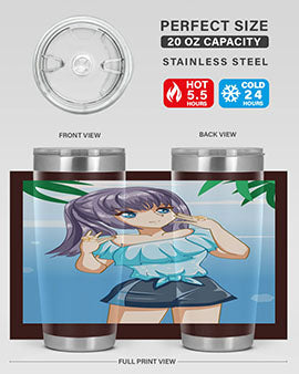Cute and happy girl with blue shirt in summer 125#- anime- Tumbler