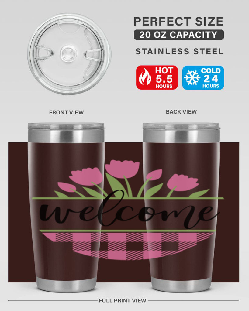 Welcome pink plaid575#- spring- Tumbler