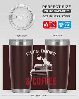 cats book and coffee Style 37#- cat- Tumbler