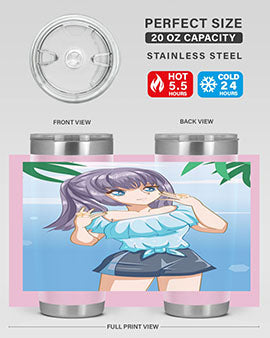 Cute and happy girl with blue shirt in summer 125#- anime- Tumbler